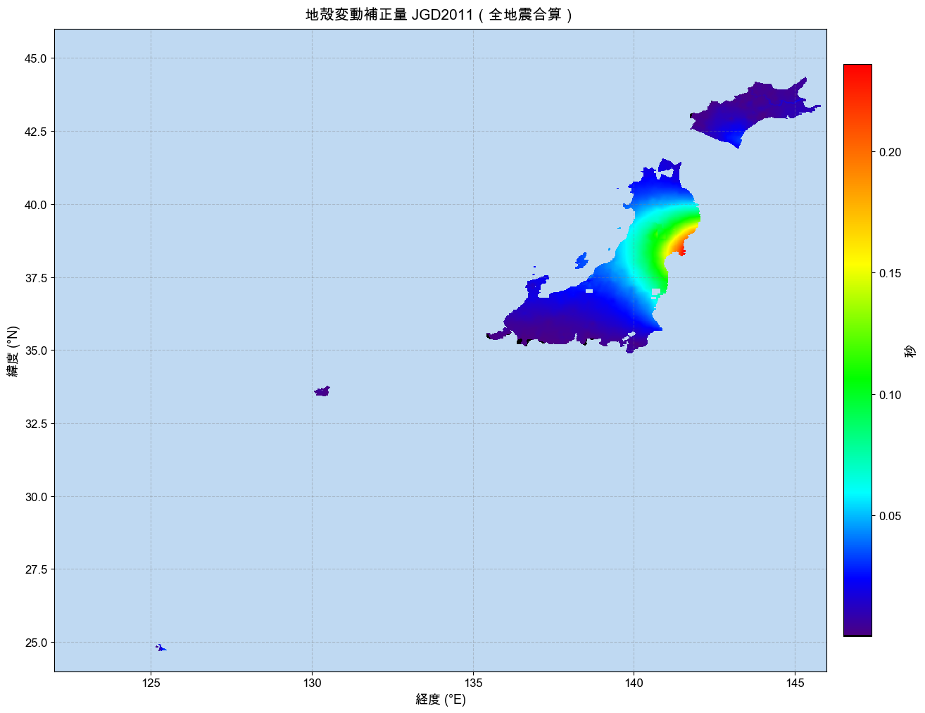 地震時地殻変動補正(2003〜2011年)ヒートマップ