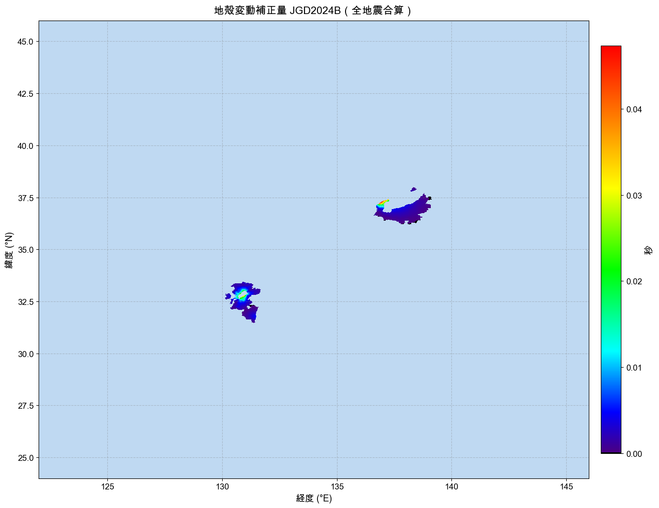 地震時地殻変動補正(2012年以降)ヒートマップ