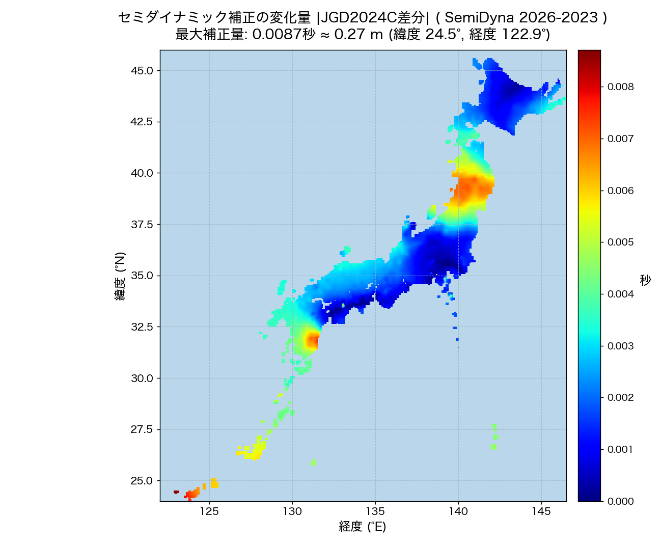 セミ補正 2026−2023 経年差分（最大0.27m）