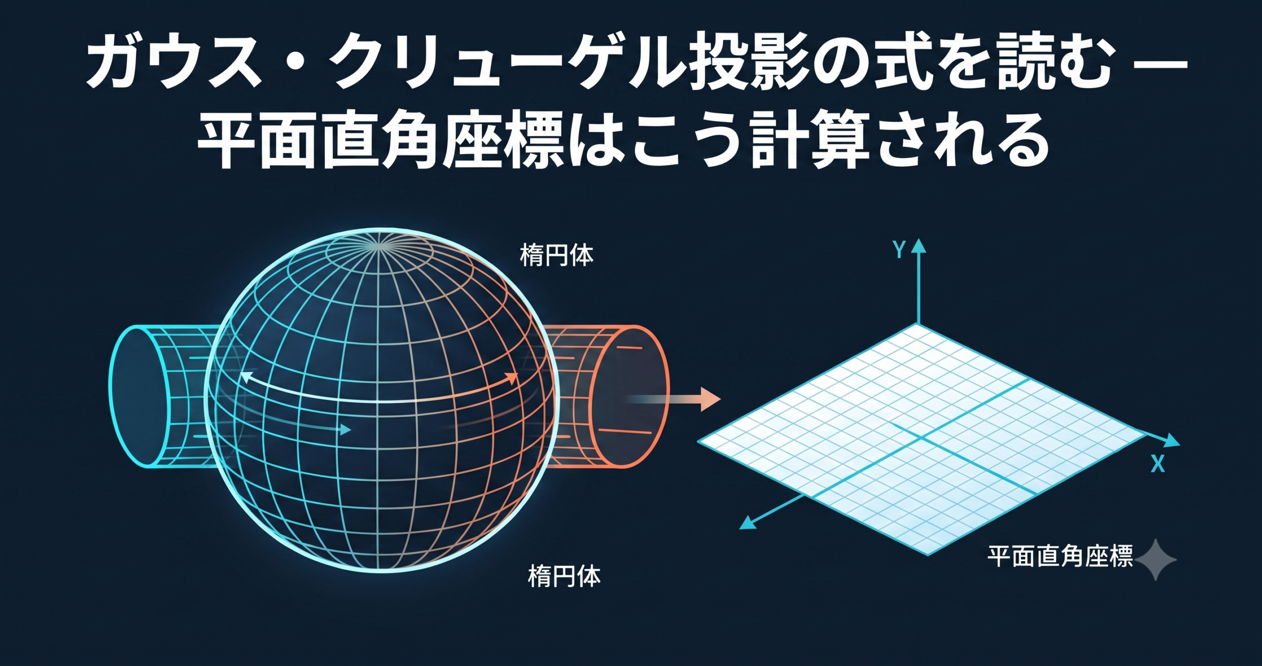 ガウス・クリューゲル投影の式を読む — 平面直角座標はこう計算される