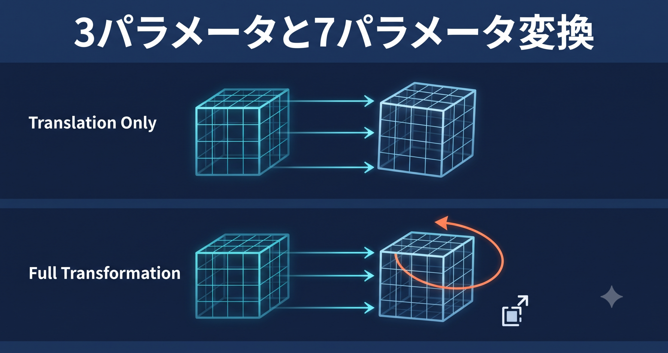 3パラメータと7パラメータ変換 — Helmert変換のしくみ