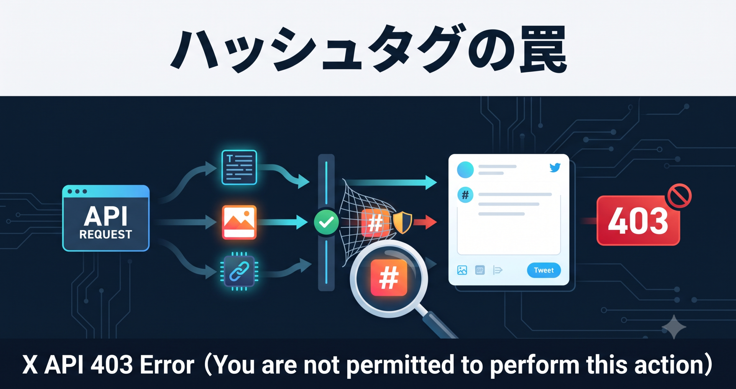 X API v2 で POST /2/tweets が 403「You are not permitted to perform this action」になる本当の原因 — ハッシュタグ・スパム判定の落とし穴