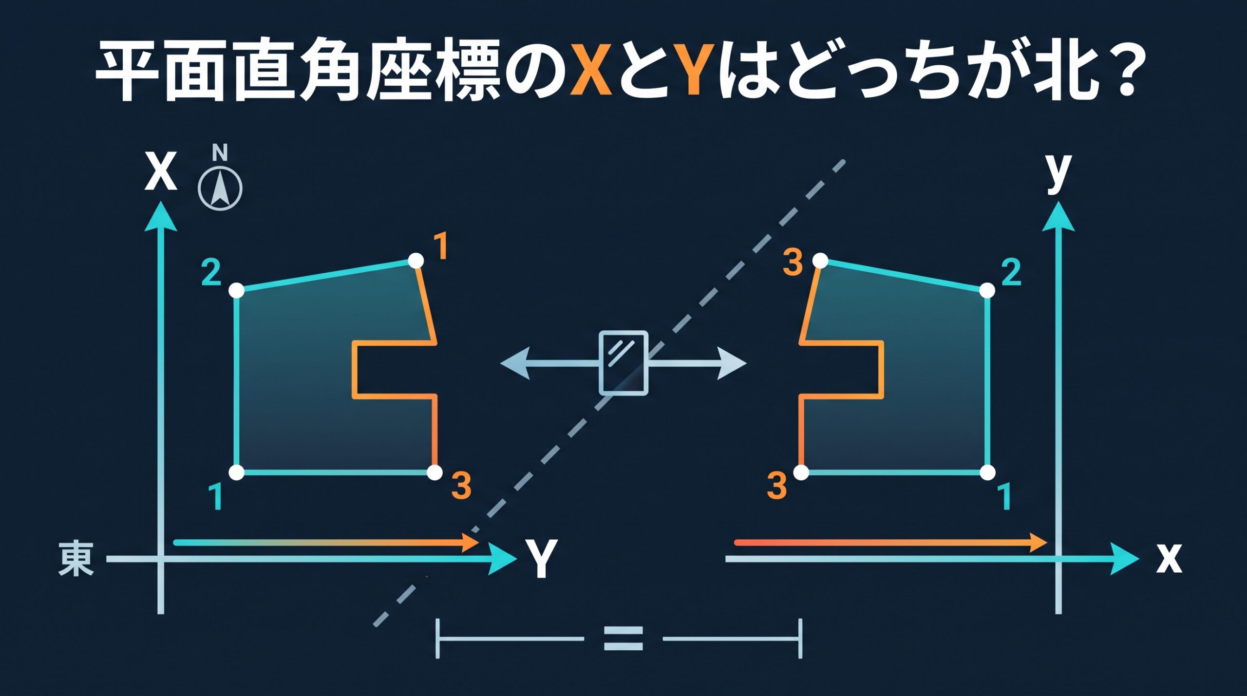 平面直角座標のXとYはどっちが北? — 測量とCAD/GISで入れ替わる軸の落とし穴