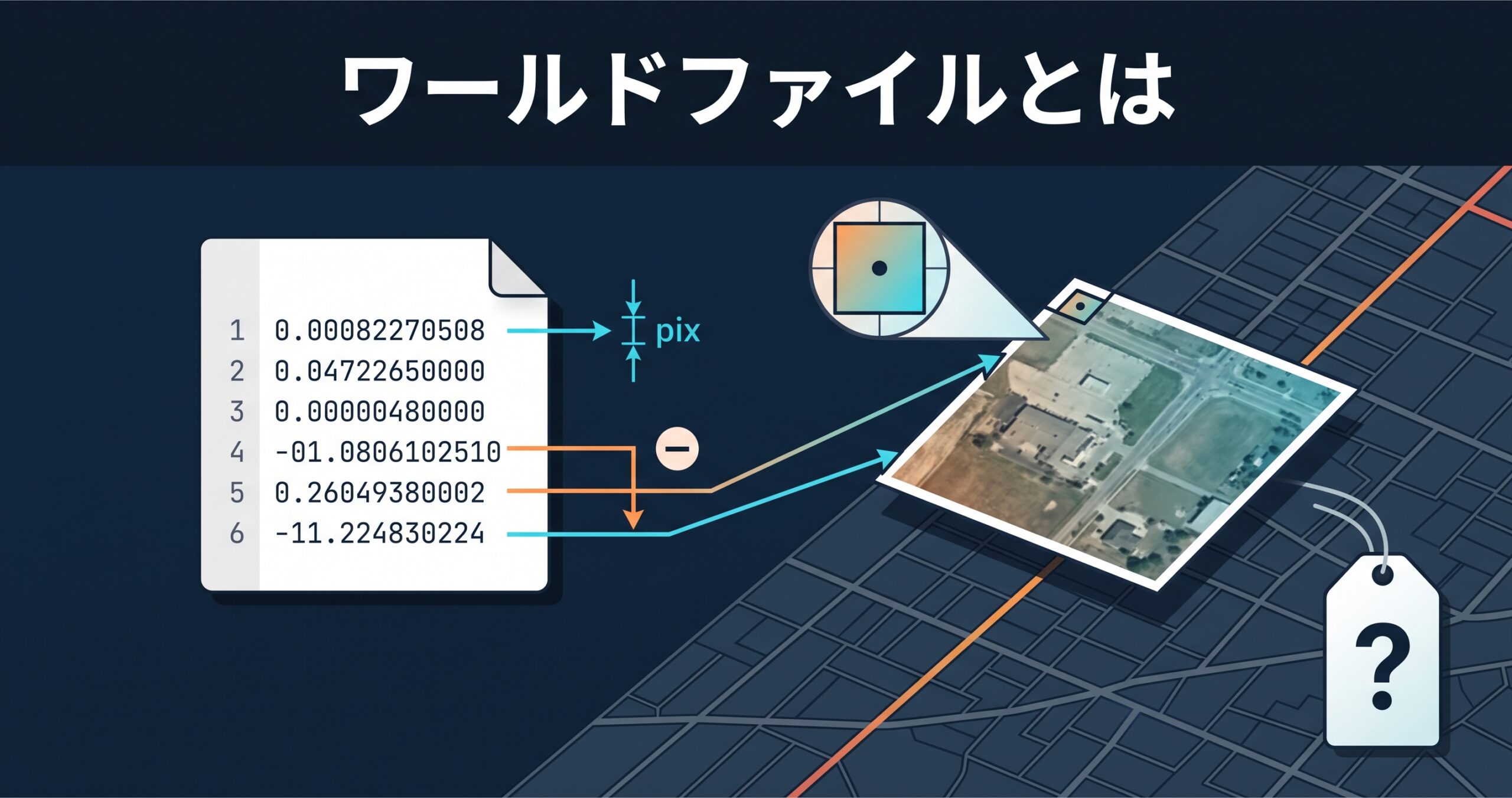 ワールドファイル(.tfw / .jgw)とは — 画像に座標を与える6行の数字と、測地系が書かれていない理由